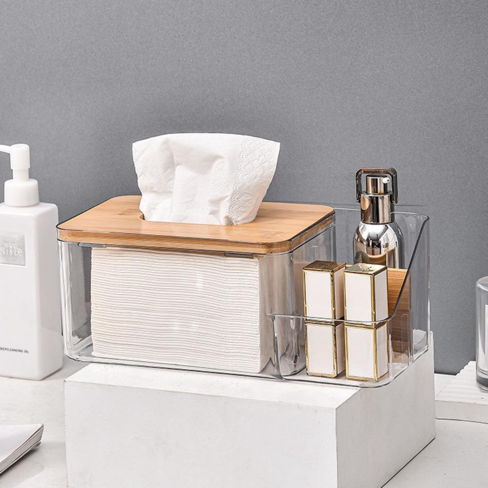 2 in1 Paper Towel Box Compartment Grid Transparent Tissue Box Multifunctional Large Capacity Napkin Organizer Table Decoration