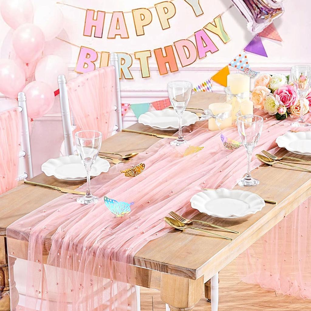 Table Runner Wedding Decorations White Table Cover Lace Fabric Table Cloth for Sequins Overlay Birthday Bridal Shower Party