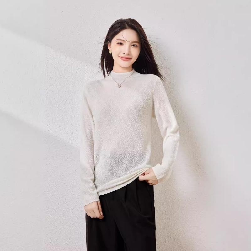 Early Autumn New Semi-turtleneck Pullover Solid Color Wool Sweater Women's Jacquard Knitted Sweater with Thin Bottom Top
