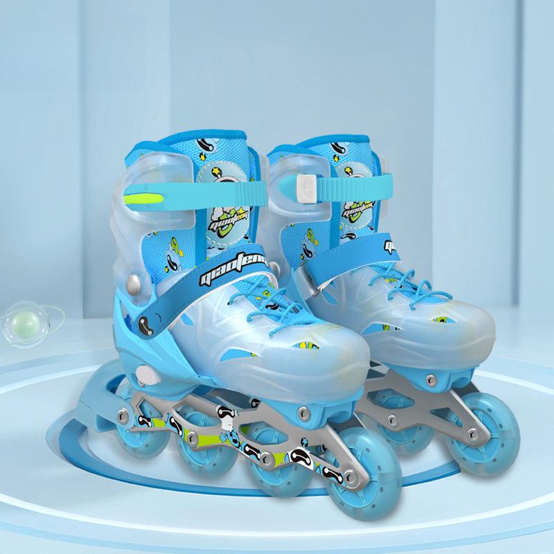 New Children's Men's and Women's Suit Skates Professional Full Flash Adjustable Roller Skates Single Row Straight Row PU Wheel Roller Skates