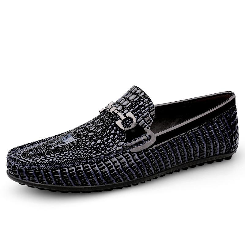 Men s Snake Print Leather Loafers - Slip-On Driving Shoes with Embossed Genuine Cowhide Surface. 44