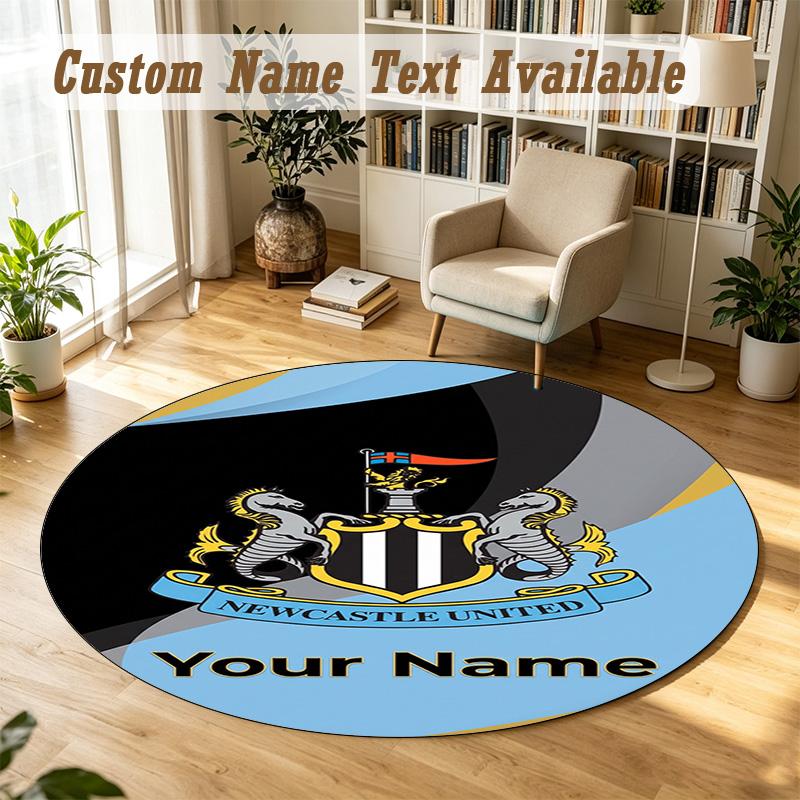 Round Rug Custom NameNewcastle United FC Pattern Non Slip Carpet Home Floor Decor