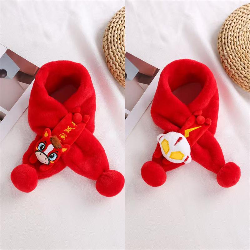 Red Plush Children's Scarf: Faux Rabbit Fur Neck Warmer for Autumn and Winter