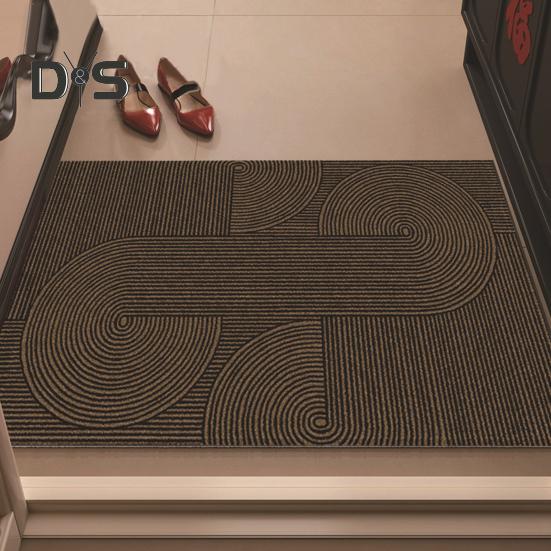 Door Mat Removes Dirt Recycled Anti-Slip Base Cuttable Geometric Pattern Indoor/Outdoor Use Entrance Rug for Kitchen Garage