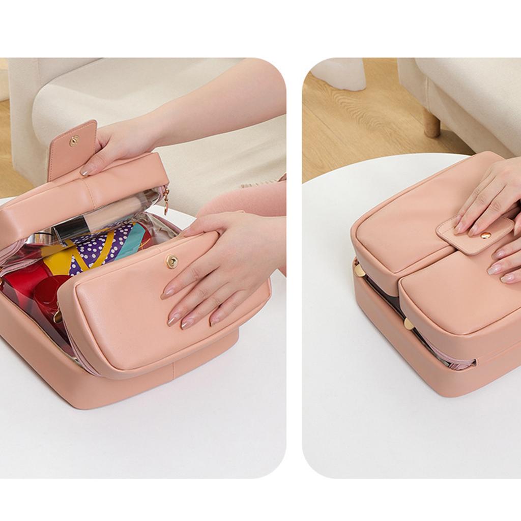 Large Capacity Cosmetic Organizer With Multiple Pockets PU Handbag For Travel Toiletry Storage And Portable Makeup Bag