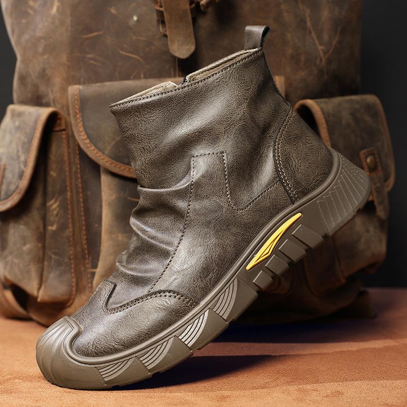 Wear-resistant boots autumn and winter fashion non-slip black velvet Martin boots new versatile men's shoes comfortable leather boots