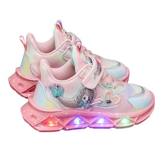 Kids Sneakers Toddler Sports Shoes with Lights Breathable Anti-skid Princess Shoes Children Running Trainers