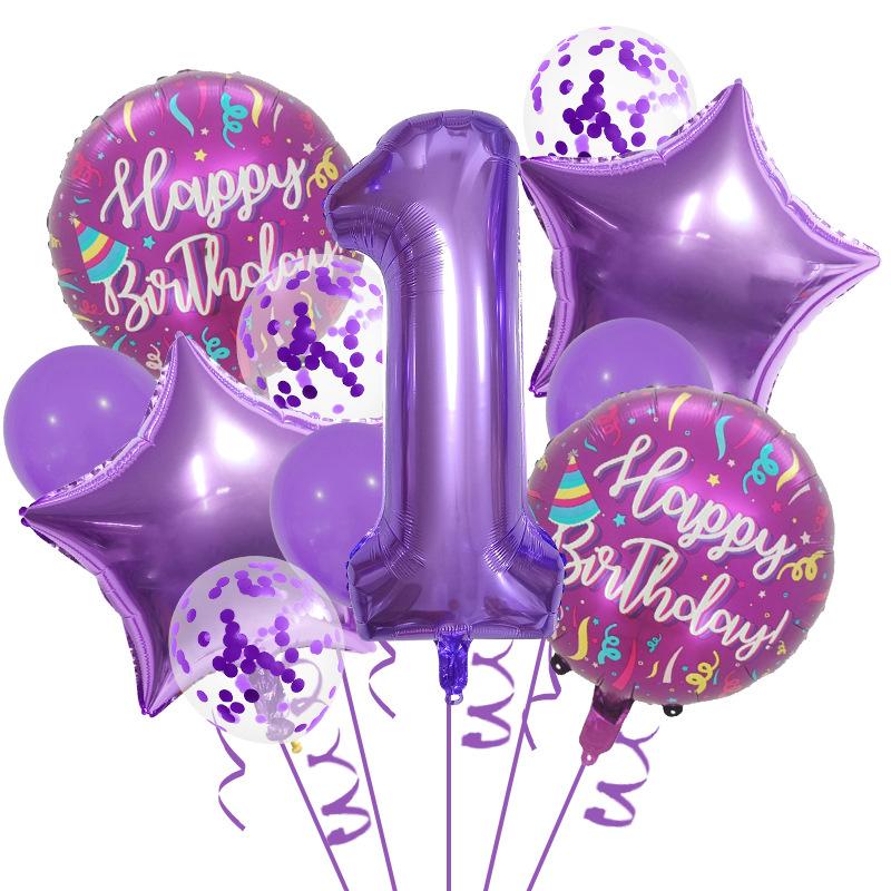 32-Inch Purple Digital Balloon Set, Happy Birthday, First-Year Party Supplies, Scene Decoration Supplies