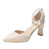 Sandals Women's Outer Wear 2025 Spring Summer French Thick Heel Design Sense Pearl Women's Single Shoes Medium Heel Pointed High Heels