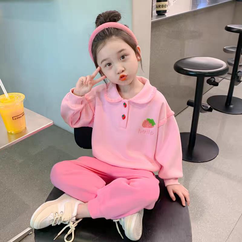 Girls Spring Autumn Long Sleeve Hoodie Set Korean Cute Toddler Outfit 90 розовый