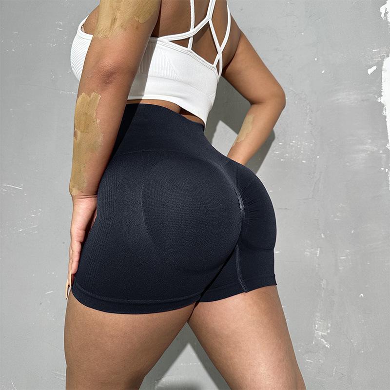 High Waisted Plus Size Hip Lifting Yoga Pants, Fitness Solid Color Sports Shorts, Seamless Tight Fit Fitness Shorts For Women
