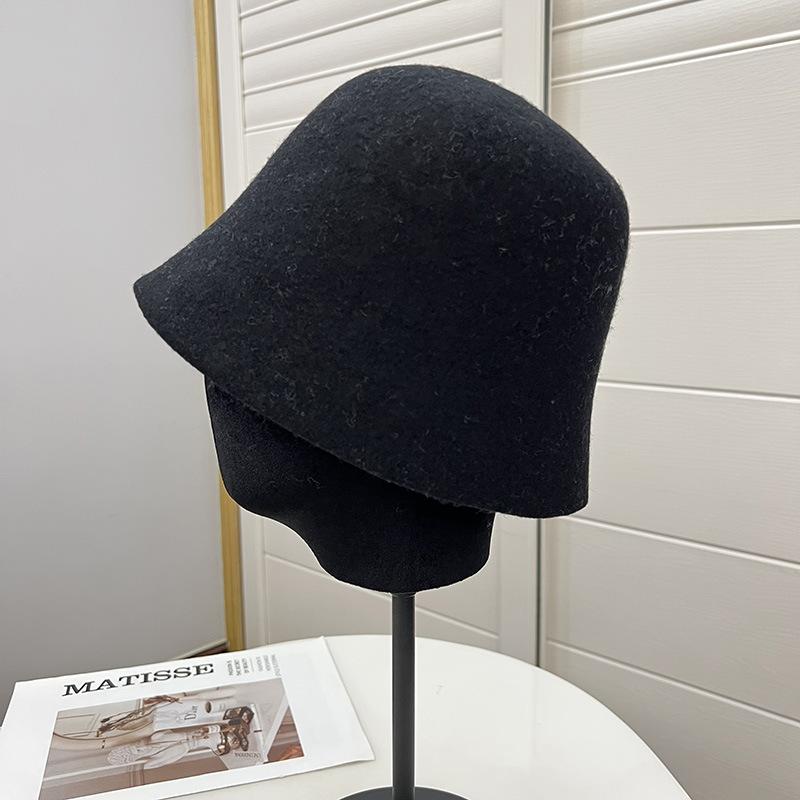 

80% вовна мериноса капелюхи-відра жіночі осінньо-зимові літературні складні модні теплі капелюхи-відра M（56-58cm） чорний