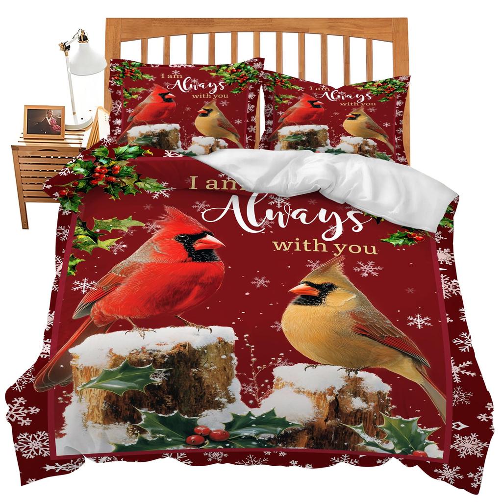 Roter Kardinal Bettbezug-Set Für Kinder Teenager Queen King Leichte Tagesdecke Tier Muster Bettwäsche-Set Schlafzimmer Dekor Ohne Bettdecke