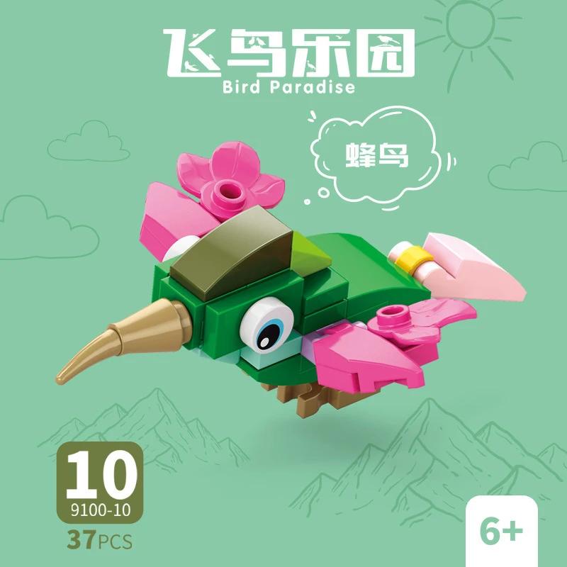 10In1 Cute Animals Bird Paradise Crow Parrot Peacock Eagle Flamingo Building Blocks Kit Girl Bricks Model Kids Toy Children