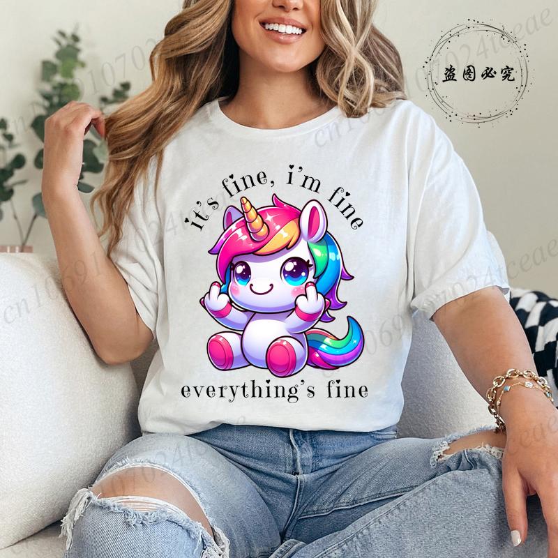 Funny Unicorn Women Summer T-Shirt First of All I'm A Delight Graphic T Shirt for Women Fashion Casual Sarcastic Tee Shirts Tops