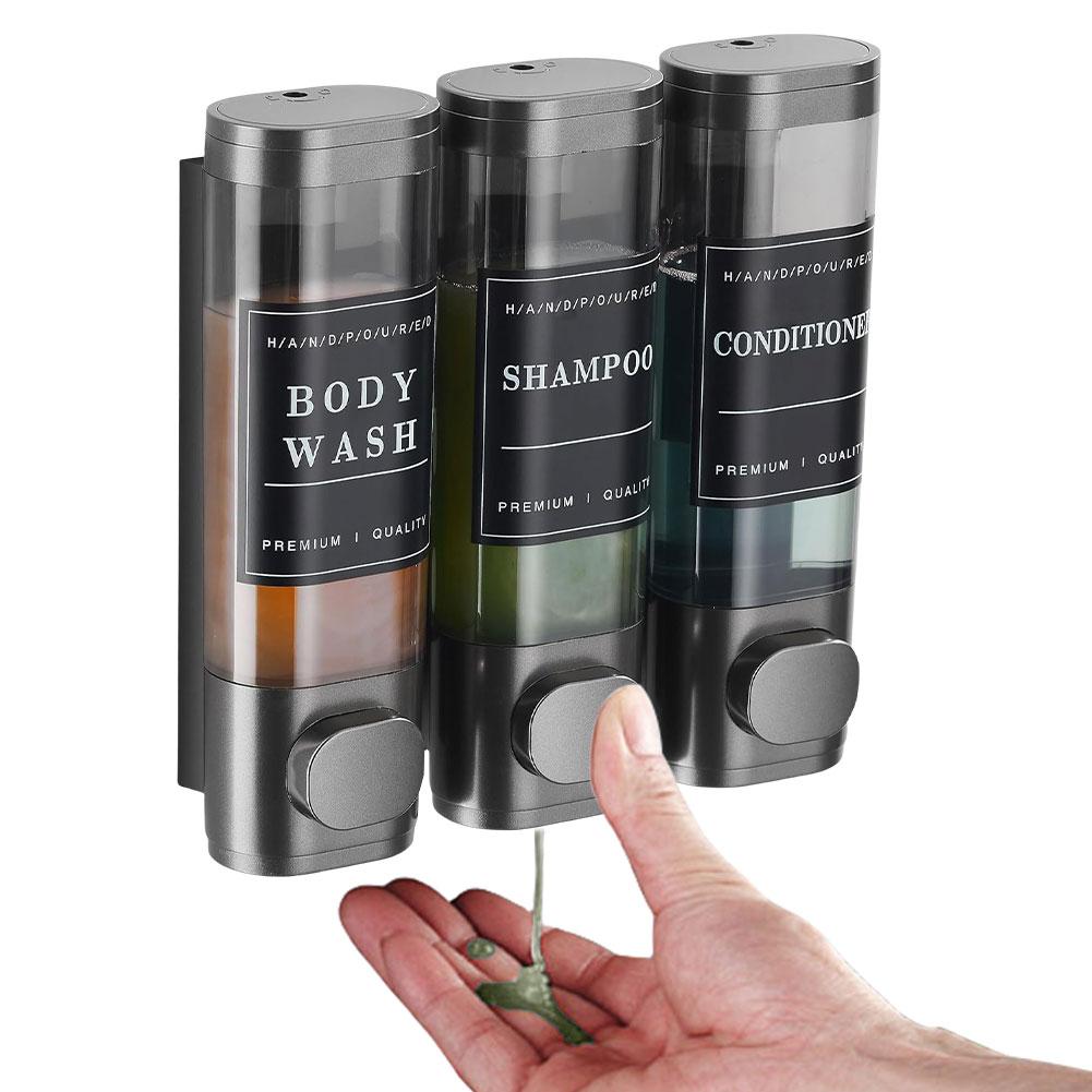 Triple 350ml Shower Bath Shampoo Dispenser Multi-Purpose Wall-Mount Body Wash Dispenser Large Capacity for Bathroom Accessories