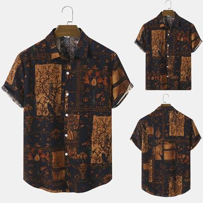 Herren Retro Blumenhemd Mann Umlegekragen Kurzarm Freizeithemd