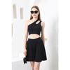 Women's Black Flared Shorts Skirt With Flexible Flared Pleated Shorts