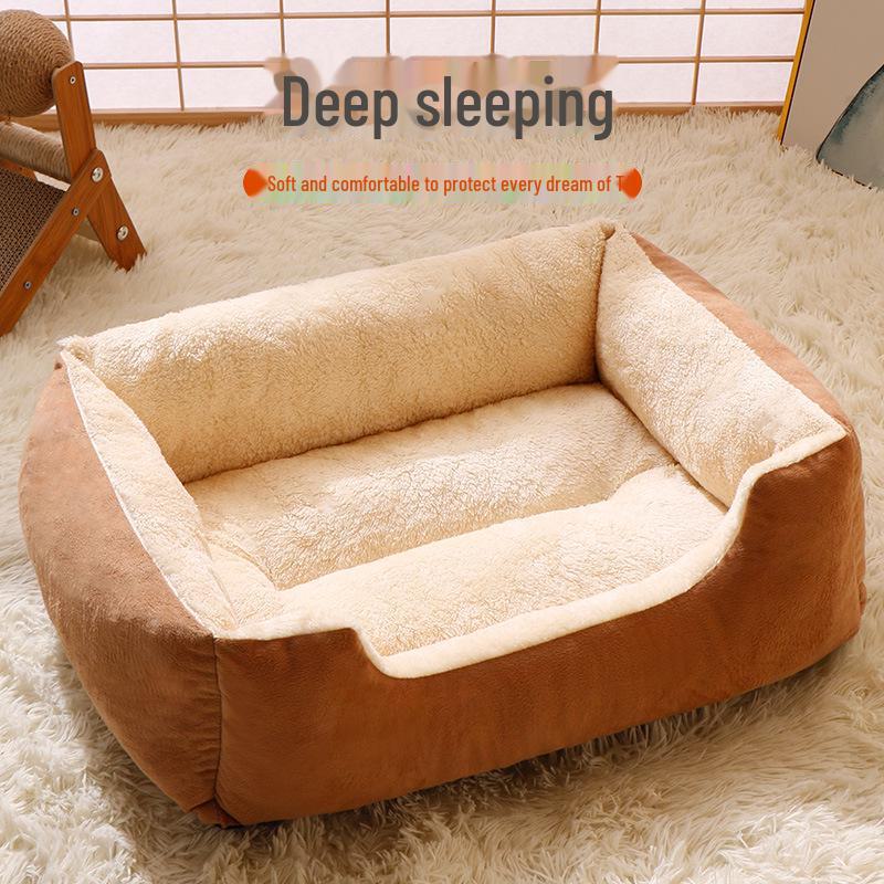 Winter Warm Pet Nest Cozy Square Bed for Small & Medium Dogs - All-Season, Thick, Cold-Proof Mat.