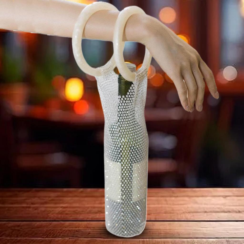 Stylish Resin Handle Wine Pouch Mesh And Embedded Rhinestones Bottle Holder Versatile Insulation Cup Bag For Shipping