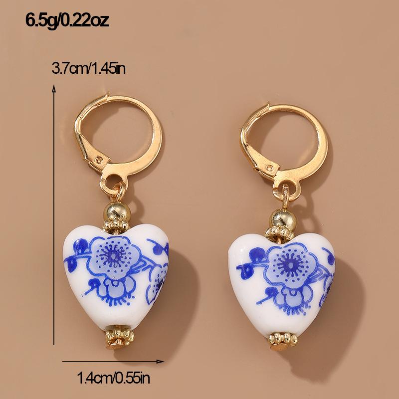 Fashion Blue and White Porcelain Pendant Charm Romance Gold Plated Stainless Steel Women Zircon Gifts