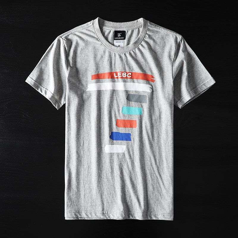 Fashion Brand Cotton Printed Original Cattle Goods Half Sleeve T-shirt Grey XL