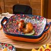 Bohemian Double Ear Square Ceramic Plate Creative Household Dish Plate Net Red Fruit Spaghetti Plate Oven Microwave Oven-9inch
