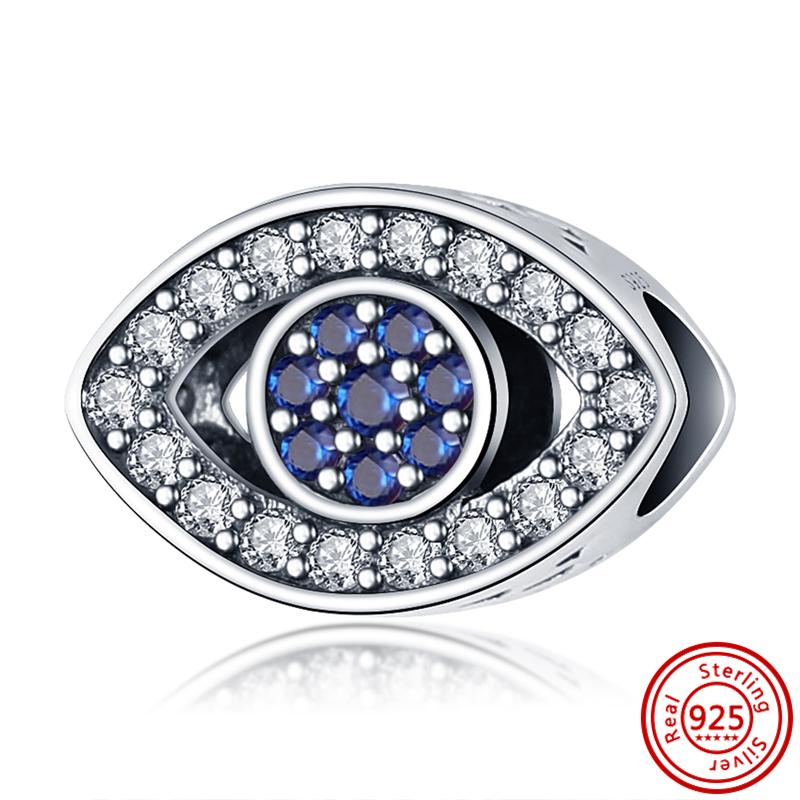 Fit Original Pantaro Charm Bracelet DIY Zircon 925 Sterling copper Skeleton Devil Palm Blue Eyes Pyramid Sparkling Pendant Bead