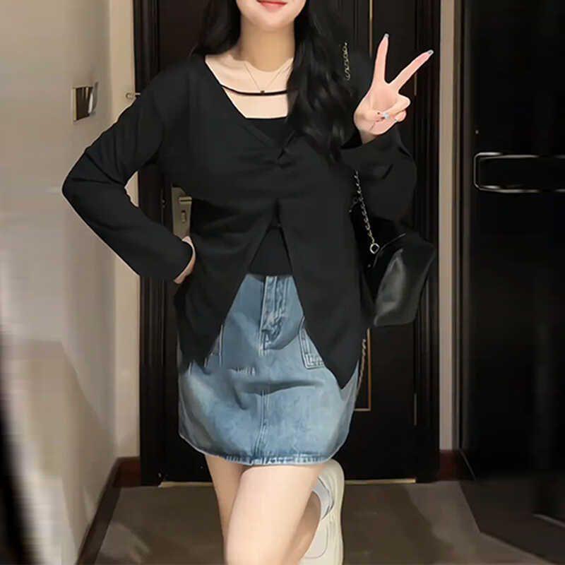 

Plus Size Slimming Long Sleeve T-Shirt & Camisole Set for Women