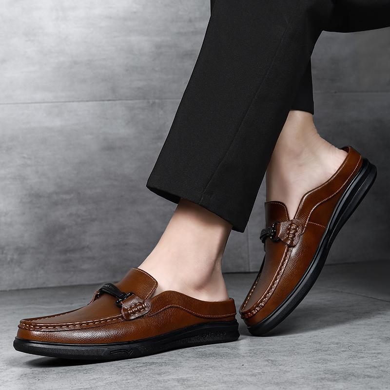 Fashion Fashion Half Drag Casual Leather Mules Slippers Men Leisure Walk Sandals Outdoor Beach Slides Shoes Elegantes Man Business Shoes