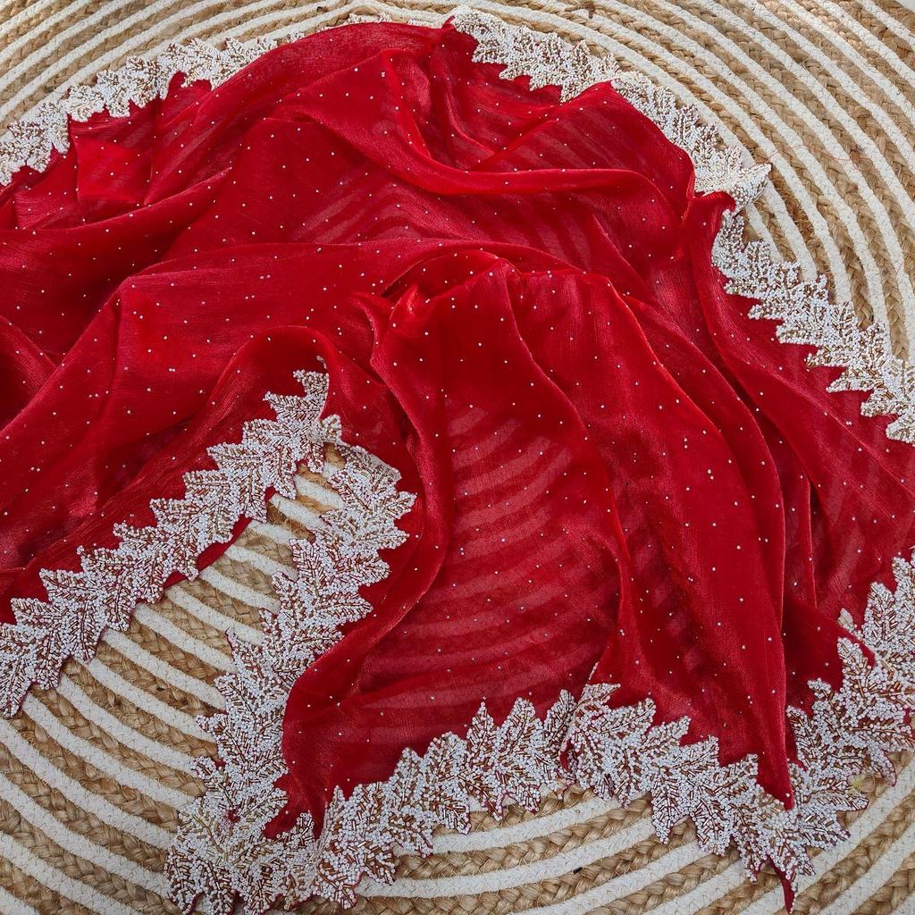 Pure  silk  with all over  diamond and handwork original pari wok lace with cut work  border, colour:-9