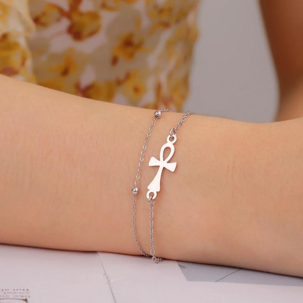 Vintage Pendant Charm Bracelet Amulet Talisman Ankh Cross Women Stainless Steel Egypt Egyptian Key Life Religious Jewelry Gift