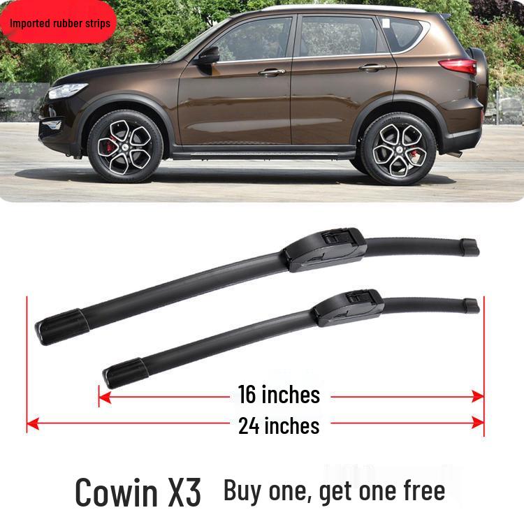 Original Cowin X3 Wiper Blade Set: Universal Front & Rear Rubber Strips