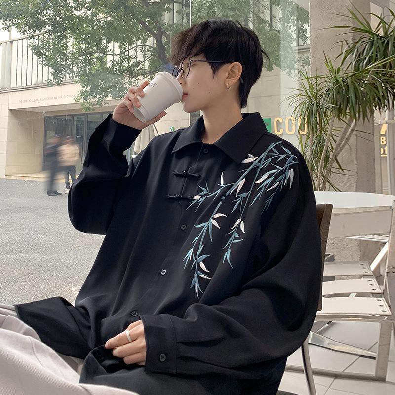 

Мужская рубашка с коротким рукавом и вышивкой, трендовые белые черные рубашки, летние повседневные блузки на пуговицах S чёрный