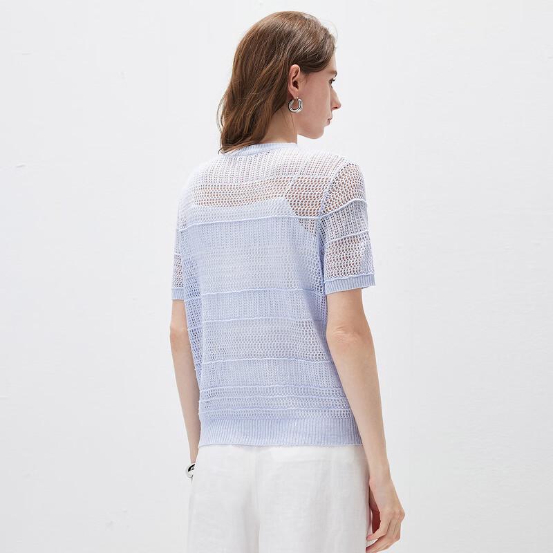 Cardigan Corto da Donna in Misto Lino con Lavorazione a Intreccio e Maniche Corte