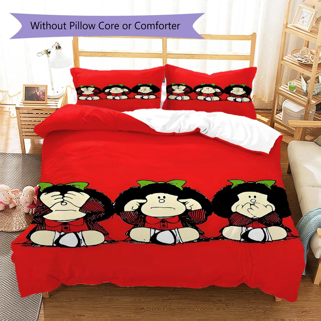 Mafalda Pattern Bedding,Quilt Set Quilt Cover Pillowcase Home Birthday Gift (1 * Duvet Cover + 2 * Pillowcase, Without Core)