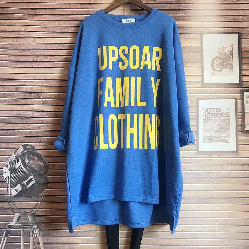 

Футболка, топы, женская хлопковая блузка большого размера, удобная эластичная футболка с длинным рукавом, круглый вырез, свободные топы L синий