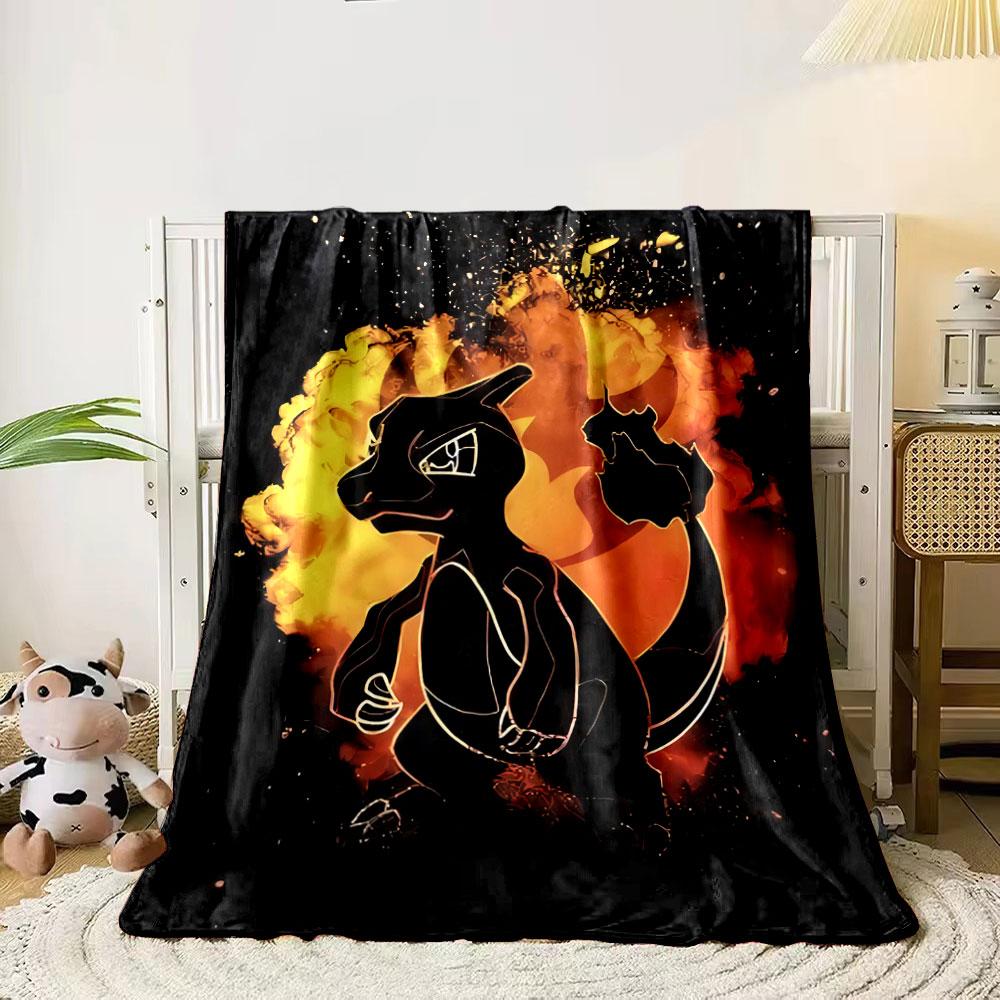 Silhouetted dragon-like figure with intense flames and sparks in the background. for all seasons blanket lunch break throw gift 80cm x 120cm