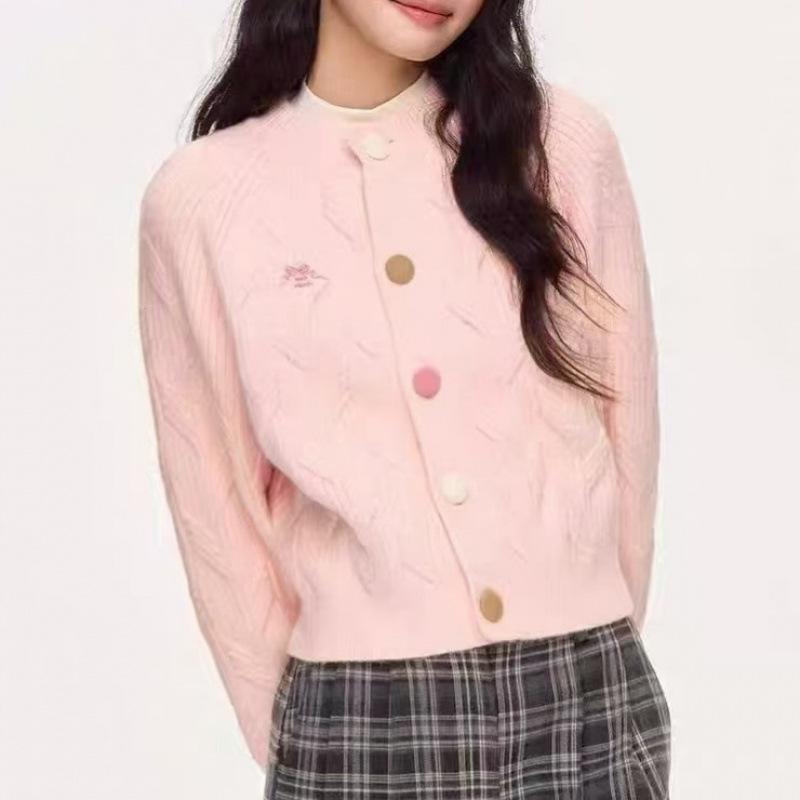Spring-Autumn Women's Chic Knit Cardigan: Korean Style, Embroidered, Colorful Buttons