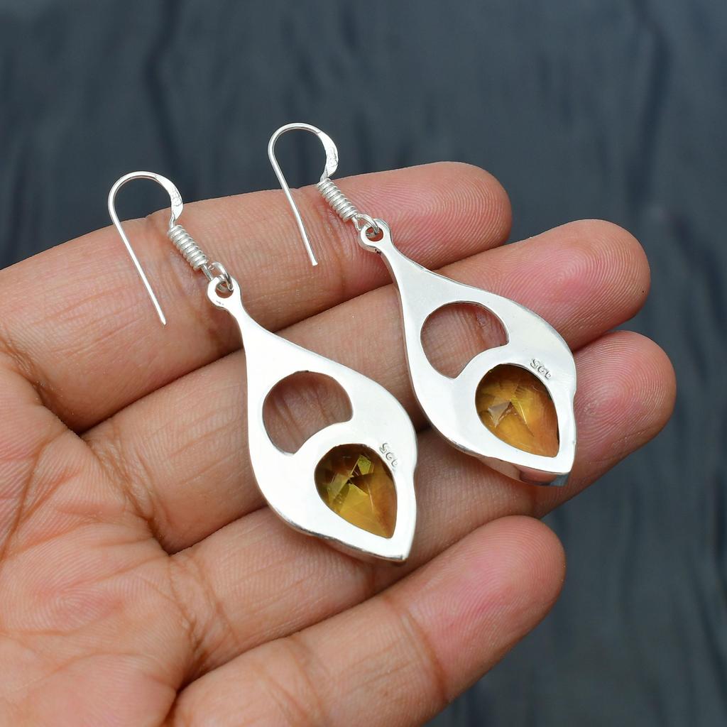Citrine Gemstone Handmade 925 Sterling Silver Jewelry Earring