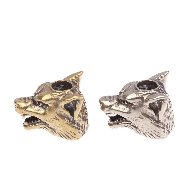 Zvíře Vlk Bojovník Hlava Socha Mosazný Korálek z Paracordu pro Deštník DIY Ručně Vyráběný Lanyard Šperkové Doplňky Venkovní Nástroj Přívěsek