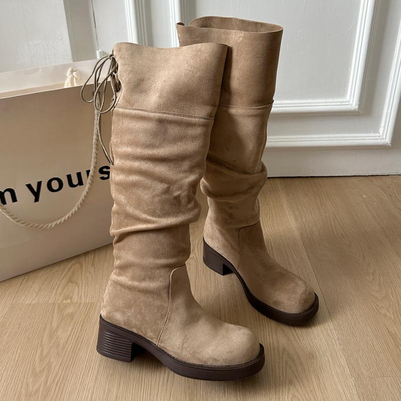 Winter Platform Height Increase Woman Western High Boots Fashion Thick Heel Shoes Female Punk Vintage Slip On Long Booties