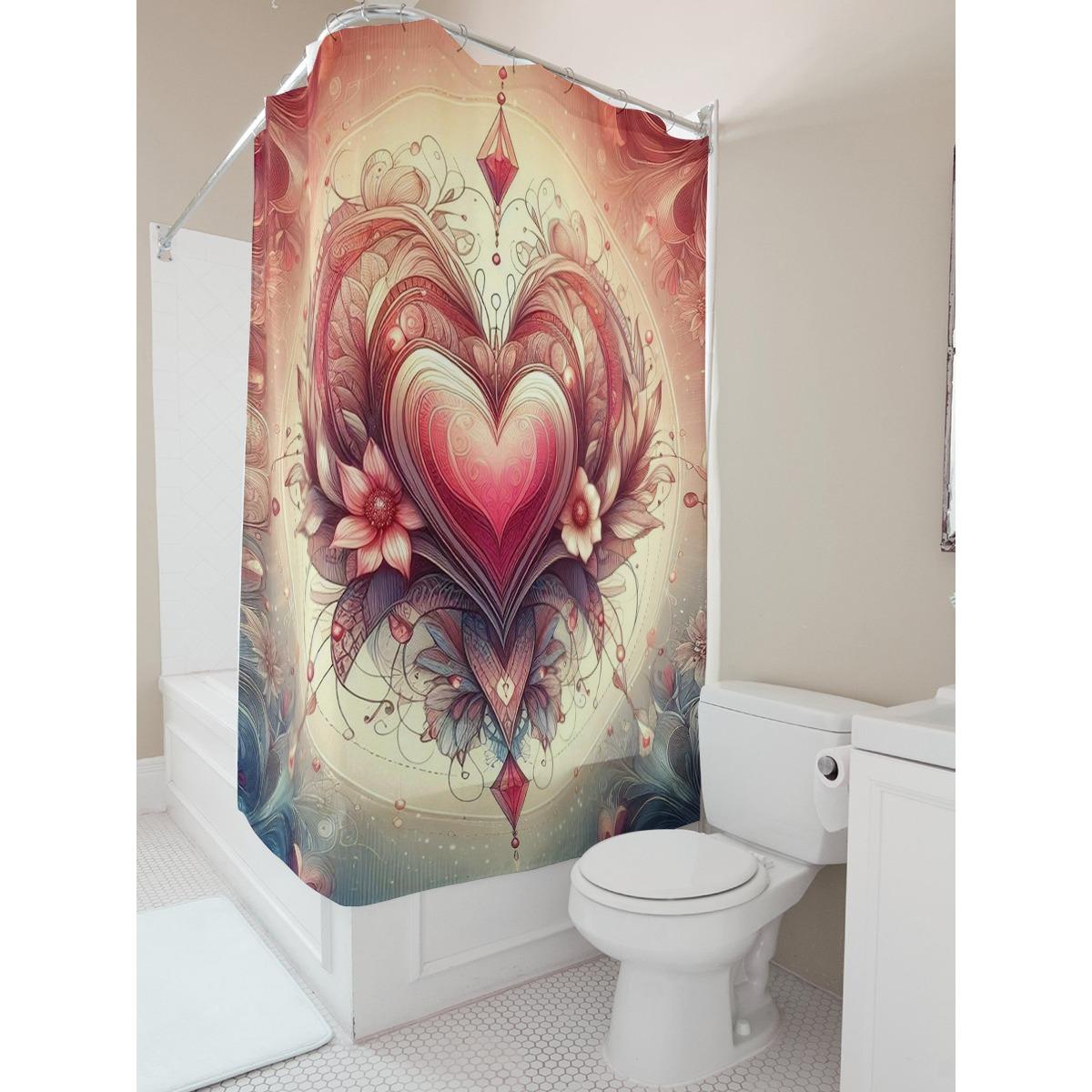 

Romantic Heart And Floral Art Shower Curtain For Bathroom Decoration W60H190(CM)-1 Pcs