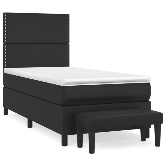 3137587 vidaXL Lit à sommier tapissier avec matelas Noir 100x200 cm Similicuir