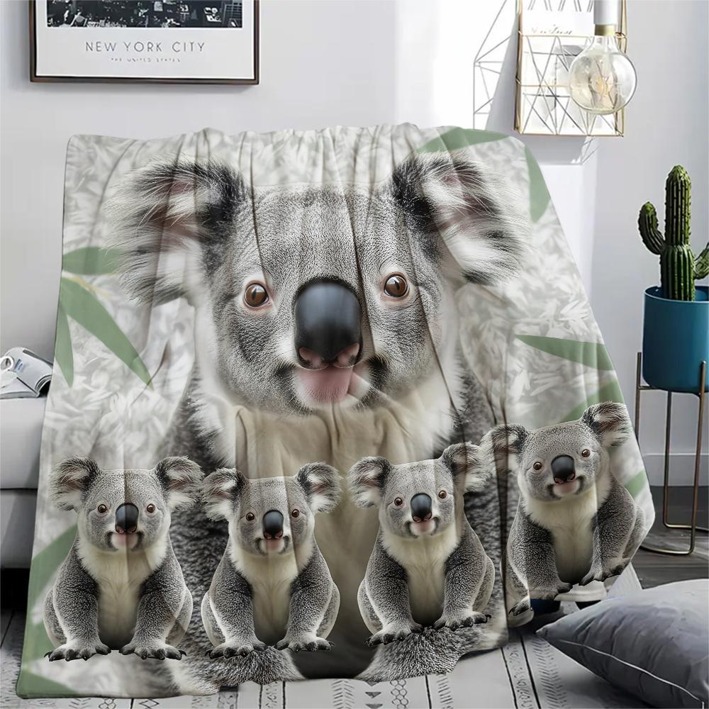 1Pc Koala Mink Print Flannel Blanket, High quality Comfortable for All Seasons, Home Decor, Warmth and Comfort, Perfect for Gifts