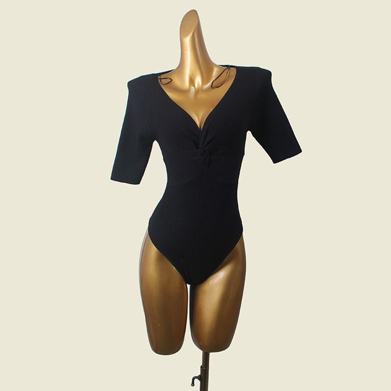 

French Style Design Kink Depth V Neck Thread Knitted Vest Export Silm One-Piece Positioning Clothing Export Sexy Base Black L