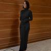 Women's Turtleneck Long Sleeve Maxi Dress Slim High Waist Sexy Solid Tie Front Fall Dress