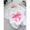 European Sizes 1pc Girls' Round Neck T-Shirt, Easy Bow Design, Cute And Minimalist Fashion Casual All-Match, Suitable for Girls Under 12