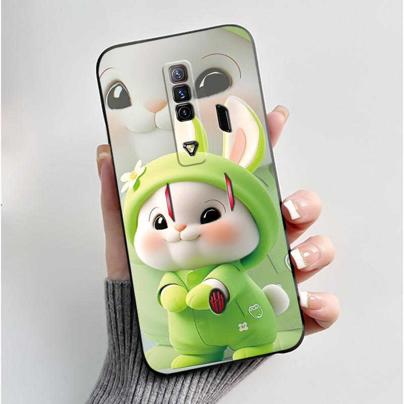 Per Custodia Red Magic 7 NX679J Per Nubia Red Magic 7S Cover Posteriore Carino Coniglio Amore Nero Morbido TPU Custodia per Telefono Per RedMagic 7 7S Guscio