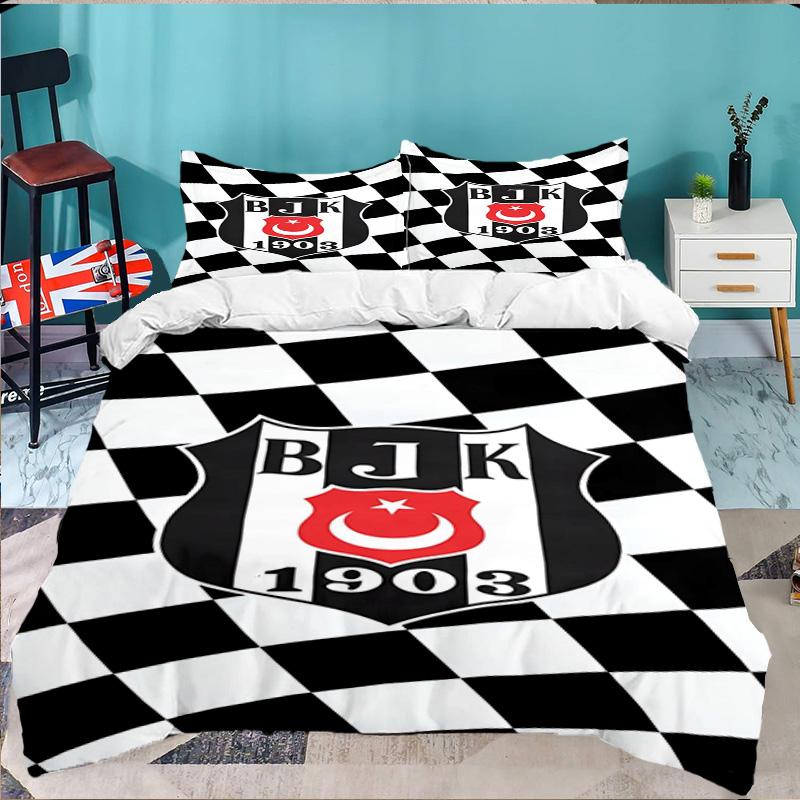 Besiktas Istanbul Voetbalclub 3-delige beddengoedset, Ideaal voor 1 dekbedovertrek en 2 kussenslopen, Perfect voor fan cadeau, Ideaal voor Slaapkamer, Studentenkamer